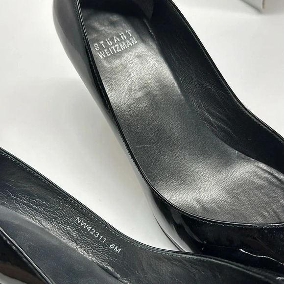 Stuart Weitzman Heels High Heel Pumps Shoe Peep Toe Shiny Patent Leather Black 8 - Picture 10 of 11